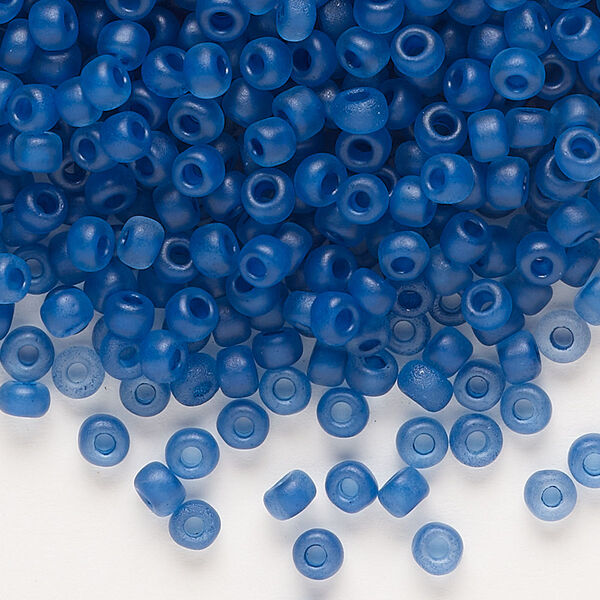 Seed bead, Dyna-Mites™, glass, translucent matte inside color cobalt, #6 round. Sold per 40-gram pkg. image number 0