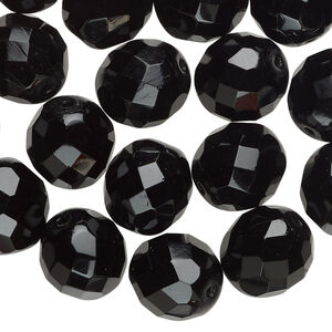 Bead, Czech fire-polished glass 1pkg30, opaque jet black, 12mm faceted round.