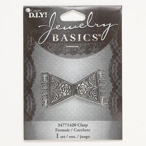 Clasp hook 1pkg1 "pewter" (zinc alloy), 37x25mm, antique silver-finished 6-strand