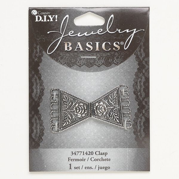Clasp hook 1pkg1 "pewter" (zinc alloy), 37x25mm, antique silver-finished 6-strand image number 0