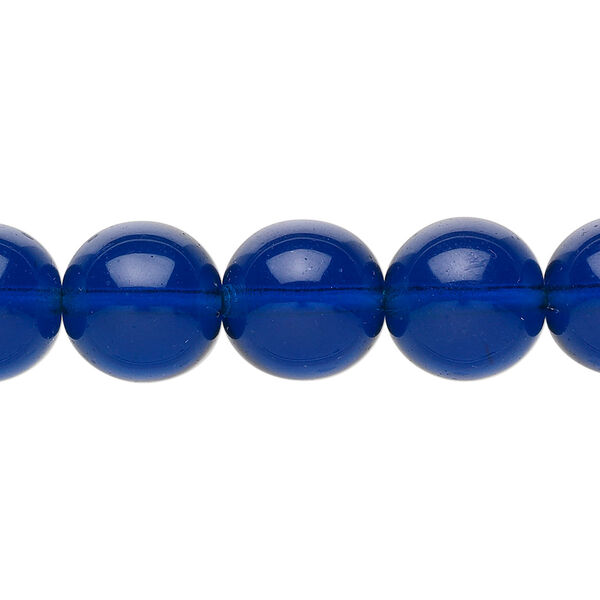 Bead, Czech glass druk, transparent dark aqua blue, 12mm round. Sold per 15-1/2" to 16" strand. image number 0