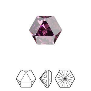 Fancy stone 1pk amethyst foil back, Crystal Passions® 16x14mm prismatic hexagon 4699