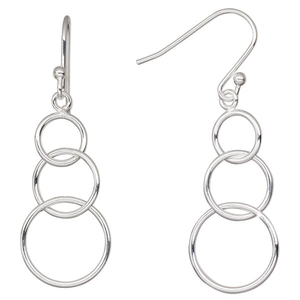 Earring, Create Compliments®, sterling silver, 42mm 3-ring design and fishhook ear wire, 21 gauge. Sold per pair. image number 0
