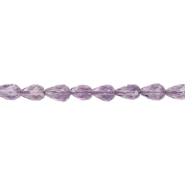 Bead, amethyst (natural), light, 5x4mm-7x5mm hand-cut faceted teardrop with 0.4-1.4mm hole, B+ grade, Mohs hardness 7. Sold per 13-inch strand. image number 0