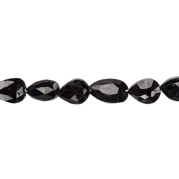 Black tourmaline 1pkg1, hand-cut faceted puffed teardrop bead natural 8 inch 7x6mm-10x7mm image number 0