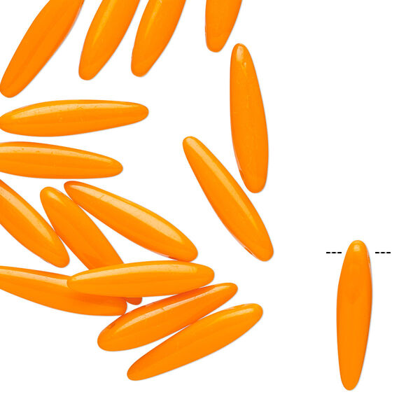 Bead, Preciosa Thorn™, Czech pressed glass, opaque orange, 16x4mm top-drilled thorn. Sold per pkg of 20. image number 0