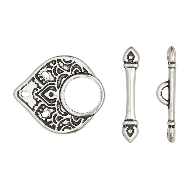 Clasp, TierraCast®, "Caravan" collection, 3-to-1 strand toggle, antique silver-plated pewter (tin-based alloy), 21x18.5mm double-sided temple. Sold individually. image number 0