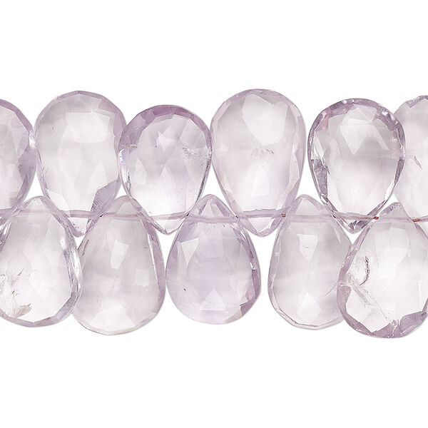 Bead, lavender amethyst (natural), 13x10mm-16x11mm hand-cut top-drilled faceted puffed teardrop, B- grade, Mohs hardness 7. Sold per 4-inch strand. image number 0