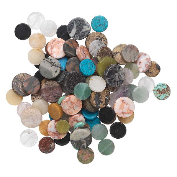 Multi-gemstone / glass 1pkg100, flat round bead mix 10-21mm image number 1