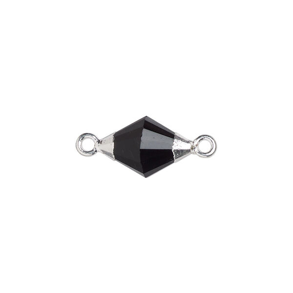 Link, black onyx (dyed) and sterling silver, 12x8mm faceted hand-cut bicone. Sold individually. image number 0