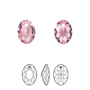 Drop 2pk rose, Crystal Passions® 11.5mm pendant elliptic cut 6438