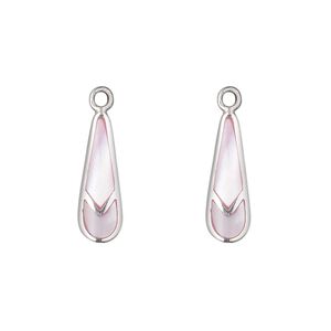 Drop, mother-of-pearl shell (dyed) and sterling silver, pink, 17x6mm single-sided teardrop. Sold per pkg of 2.