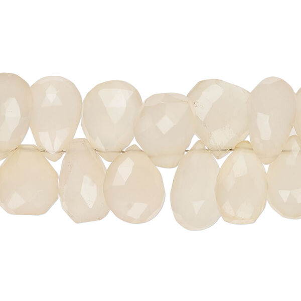 Pink chalcedony 1pkg1, hand-cut top-drilled faceted puffed teardrop bead B- grade, 7 inch graduated 10x9mm-15x12mm image number 0