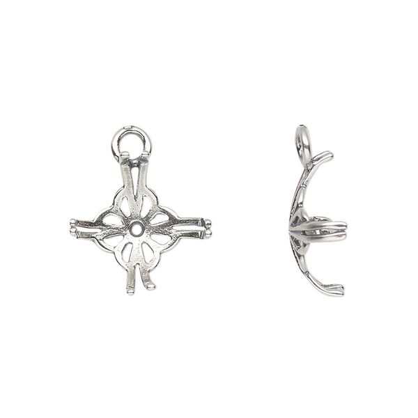Drop, JBB Findings, antique silver-plated brass, 15mm round with 8-prong 12mm rivoli setting. Sold per pkg of 2. image number 0