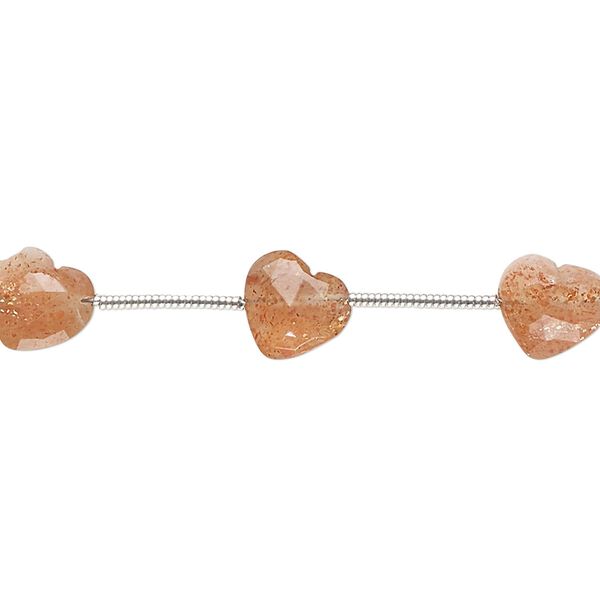 Sunstone 1pkg10, hand-cut diagonally drilled faceted puffed heart bead natural 8x8mm image number 0