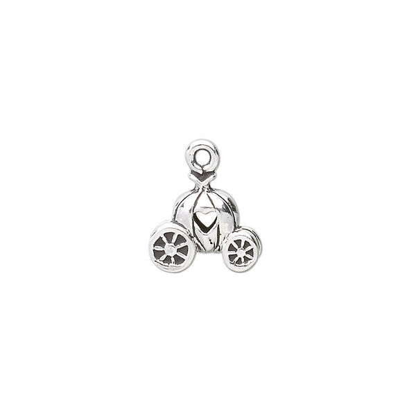 Charm, antiqued sterling silver, 11x10mm 3D pumpkin carriage. Sold individually. image number 0