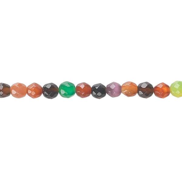 Bead, agate and Malaysia "jade" (natural / dyed / heated), multicolored, 3-4mm faceted round, C grade, Mohs hardness 6-1/2 to 7. Sold per 15-inch strand. image number 0