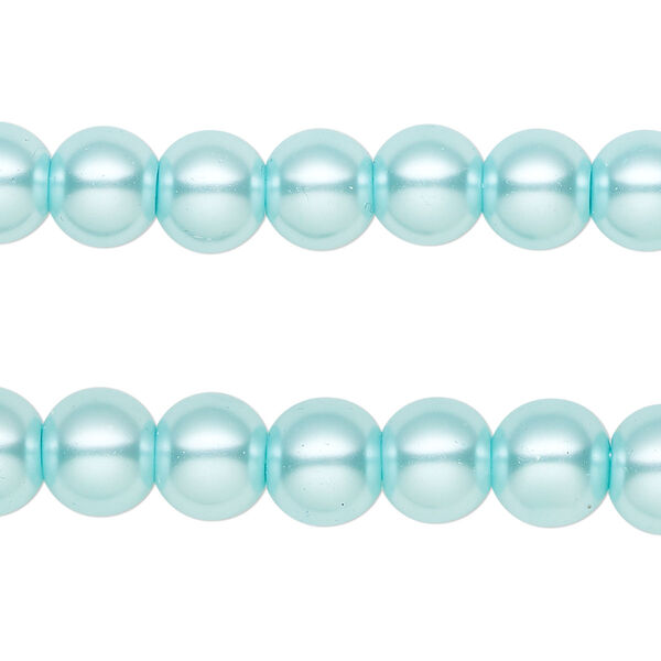 Bead, glass pearl, teal blue, 7-8mm round. Sold per pkg of (2) 15-inch strands, approximately 100 beads. image number 0