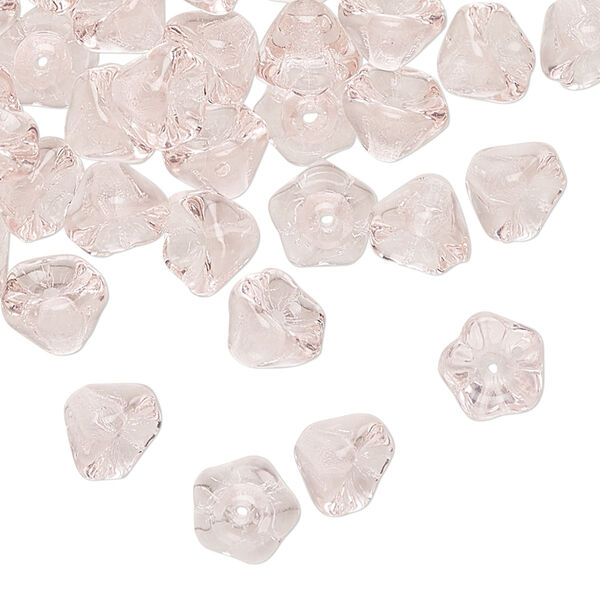 Bead, Czech pressed glass, light rose, 8.5x6.5mm flower. Sold per 15-1/2" to 16" strand, approximately 80 beads. image number 0