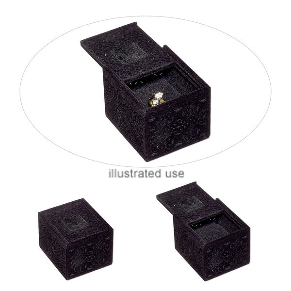 Box, ring, flocked and padded velveteen / acrylic / steel, black, 2-3/4 x 2-3/8 x 2 inch rectangle with slide opening. Sold individually. image number 0