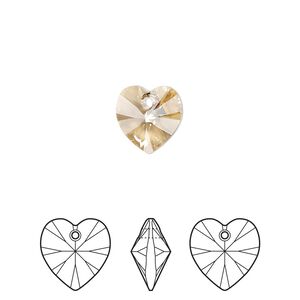 Drop 288pk crystal golden shadow, Swarovski® 10mm pendant heart 6228