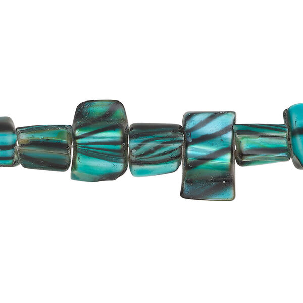 Mother-of-pearl shell 1pkg1, triangle tube bead 14 inch dark teal and black 6x6mm-10x8mm image number 0