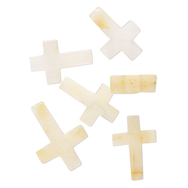 Drop, peach quartz (natural), 21x14mm-25x18mm half-drilled cross, B grade, Mohs hardness 7. Sold per pkg of 6. image number 0
