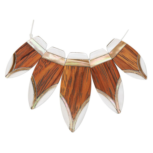 Focal, multi-shell / wood / aluminum / resin (assembled), brown, 33x15mm-50x19mm graduated single-sided shield. Sold per 5-piece set. image number 0