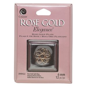 Split ring, rose gold-plated copper and lacquer, 6mm soldered round. Sold per pkg of 16.