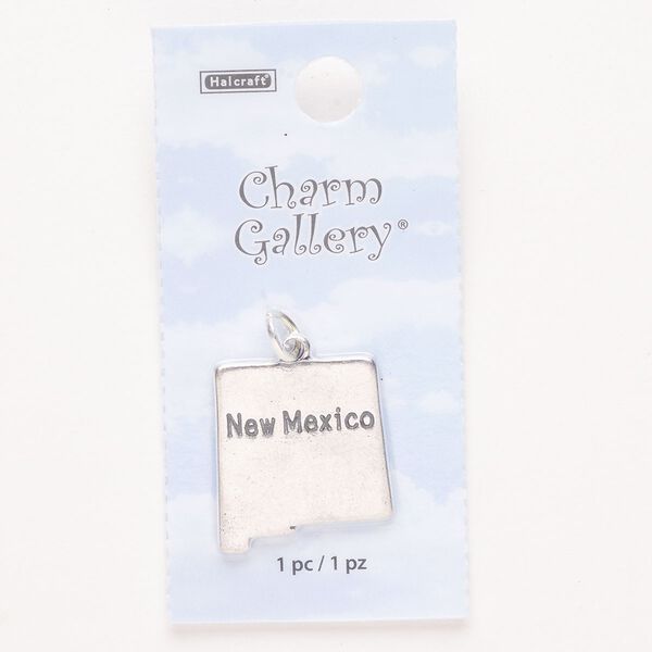 Charm, steel and enamel, pkg/1, silver finish and black, 22x21mm with "New Mexico." image number 0