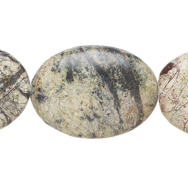 Russian serpentine 1pkg1, puffed oval bead natural, 15 inch 30x22mm image number 0
