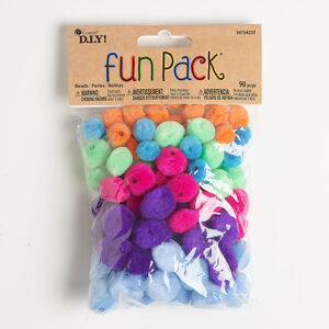 Bead mix 1pkg90, fabric and plastic, mixed colors, 13mm / 15mm / 20mm pom-pom.