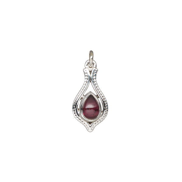 Garnet / sterling silver 1pkg1, antiqued open beaded teardrop drop natural 15x9mm image number 0