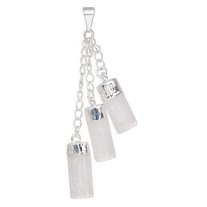 Pendant, Everyday Jewelry, silver-plated brass and selenite (natural), (3) 49-51mm dangling points. Sold individually.