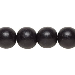 Bead 1pkg1, Taiwanese cheesewood (dyed / waxed), black, 11-12 round, 15-1/2 to 16 inches.