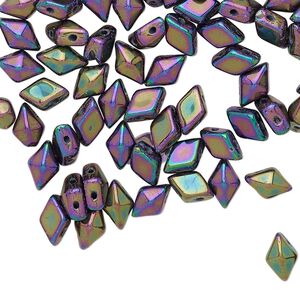 Bead, DiamonDuo™, Czech pressed glass, opaque jet iris purple, 8x5mm faceted diamond with flat back and (2) 0.7-0.8mm holes. Sold per 50-gram pkg, approximately 350 beads.