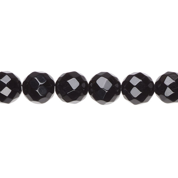 Bead, black onyx (dyed), 8mm faceted round, A- grade, Mohs hardness 6-1/2 to 7. Sold per 15-1/2" to 16" strand. image number 0