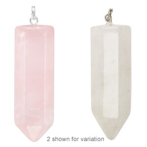 Focal 1pkg1 rose quartz / sterling silver, 44x13mm  point, natural