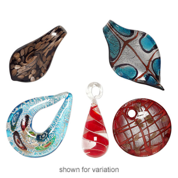 Focal mix, lampworked and millefiori glass, mixed colors, 41x32mm-61x51mm mixed shape. Sold per pkg of 5. image number 2
