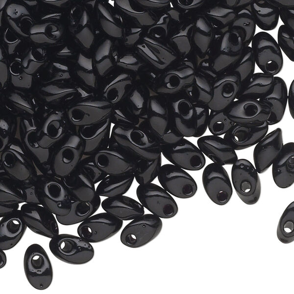 Seed bead, Miyuki, glass, pkg/250g, 7x4mm long magatama, opaque black (LMA-401). image number 0