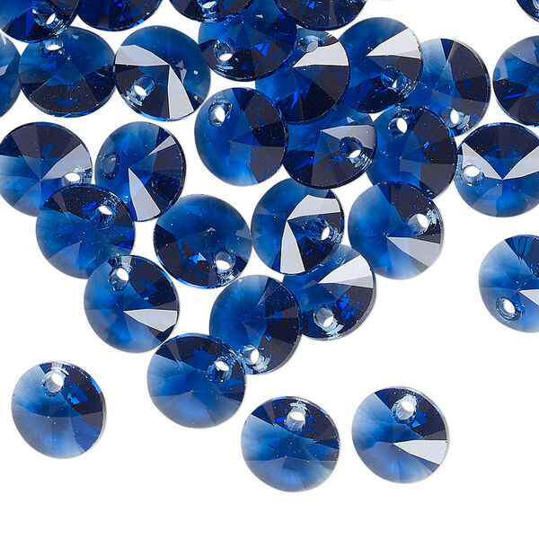 Drop 12pk dark sapphire, Crystal Passions® Regenerated 8mm pendant mini disk 6428 image number 1