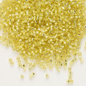 Seed bead, Delica®, glass, pkg/250g, #11 round, transparent silver-lined yellow (DB-0145).