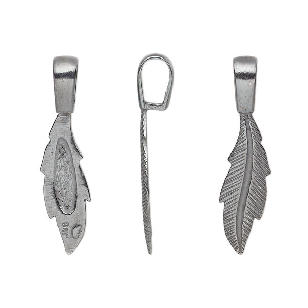 Bail, JBB Findings, glue-on, gunmetal-plated brass, 29x7mm with 20.5x7mm feather flat base. Sold individually. image number 0