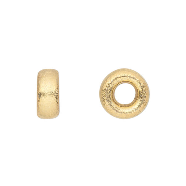 Bead, gold-finished brass, 12x6mm brushed rondelle. Sold per pkg of 4. image number 0