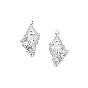 Charm, sterling silver, 17x10mm single-sided left- and right-facing conch shell. Sold per pkg of 2.
