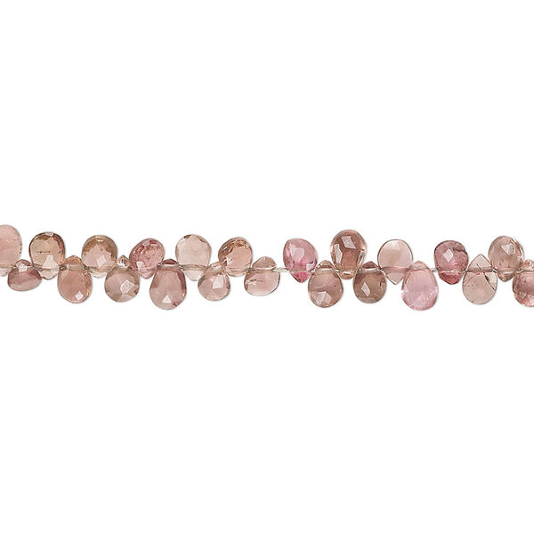 Bead, pink tourmaline (heated), 4x3mm hand-cut top-drilled faceted puffed teardrop, B grade, Mohs hardness 7 to 7-1/2. Sold per 8-inch strand, approximately 95 beads. image number 0