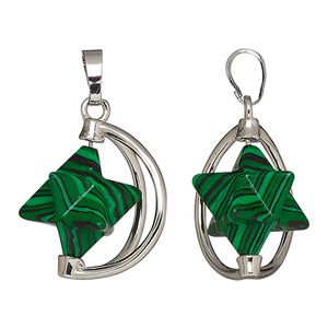 "Malachite" / brass 1pkg1, imitation rhodium-plated star pendant 25x22mm