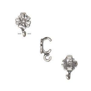 Component, JBB Findings, antique silver-plated brass, 6x6mm flower with open loop, 5x2mm inside diameter. Sold per pkg of 2.