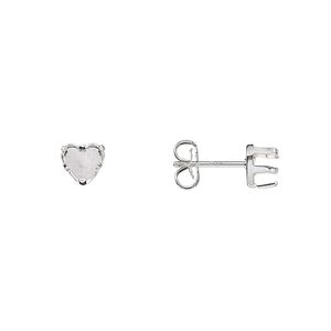 Earstud 1pkg4 Snap-Tite® sterling silver, 5mm heart 5-prong setting / earnuts, 2 pair
