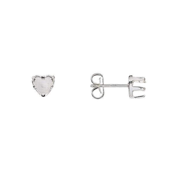 Earstud 1pkg4 Snap-Tite® sterling silver, 5mm heart 5-prong setting / earnuts, 2 pair image number 0